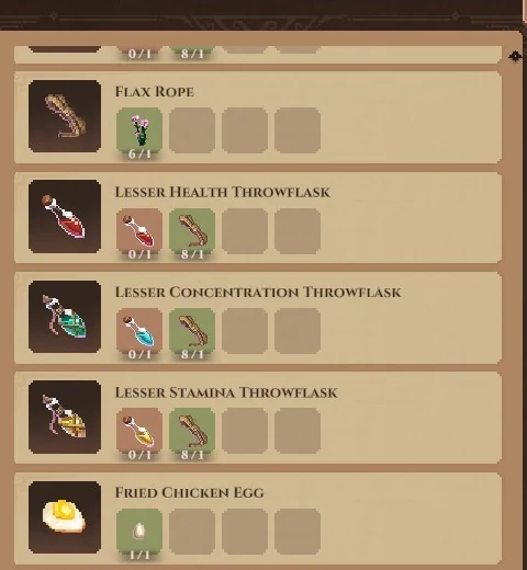 A consumable flask icon and label shown in the game's inventory interface