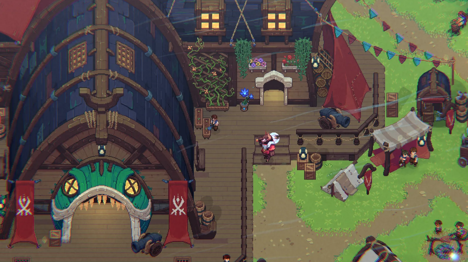Official Dimraeth artwork showing a broad outdoor scene in the game's pixel art style